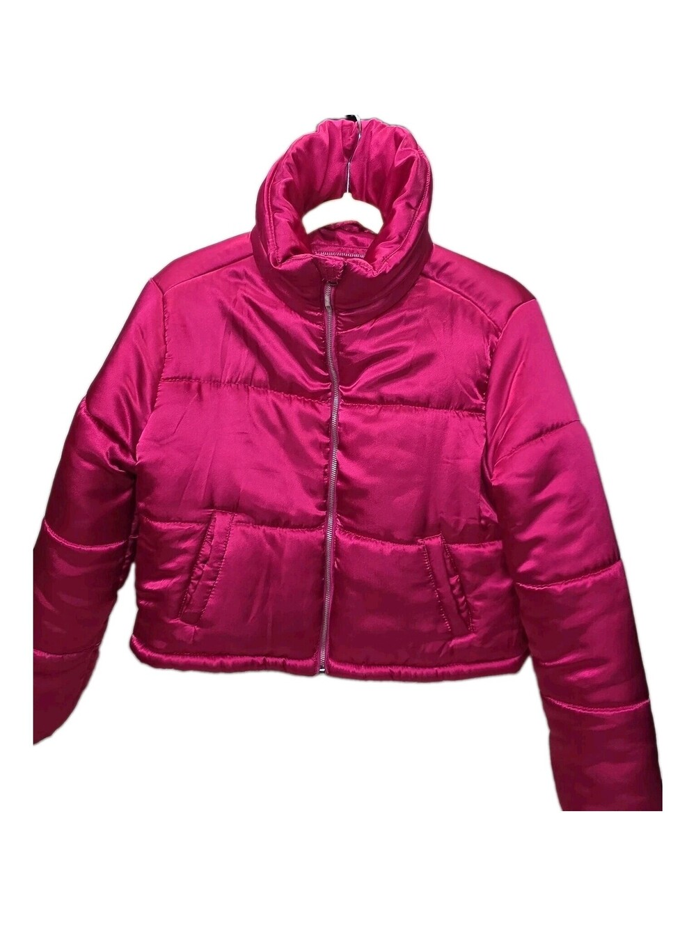 Rue 21 Shiny Pink Youth Small Puffer Jacket Coat with Pockets NEW Full Zipper